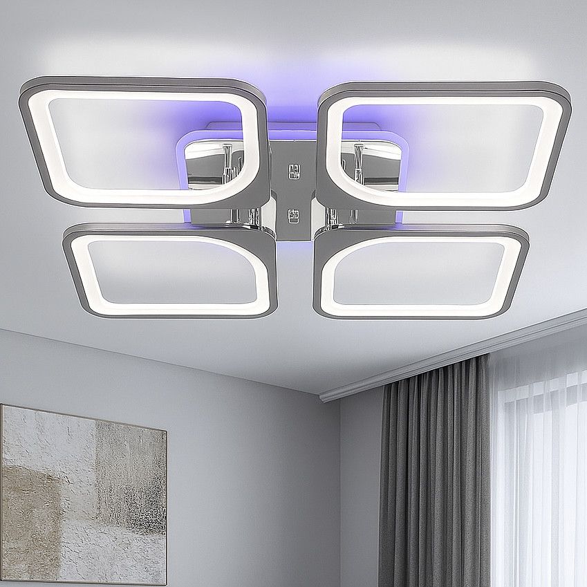Люстра Led з пультом 18м² квадратна в сріблі 158 Вт (VK39047-4 TL CR)