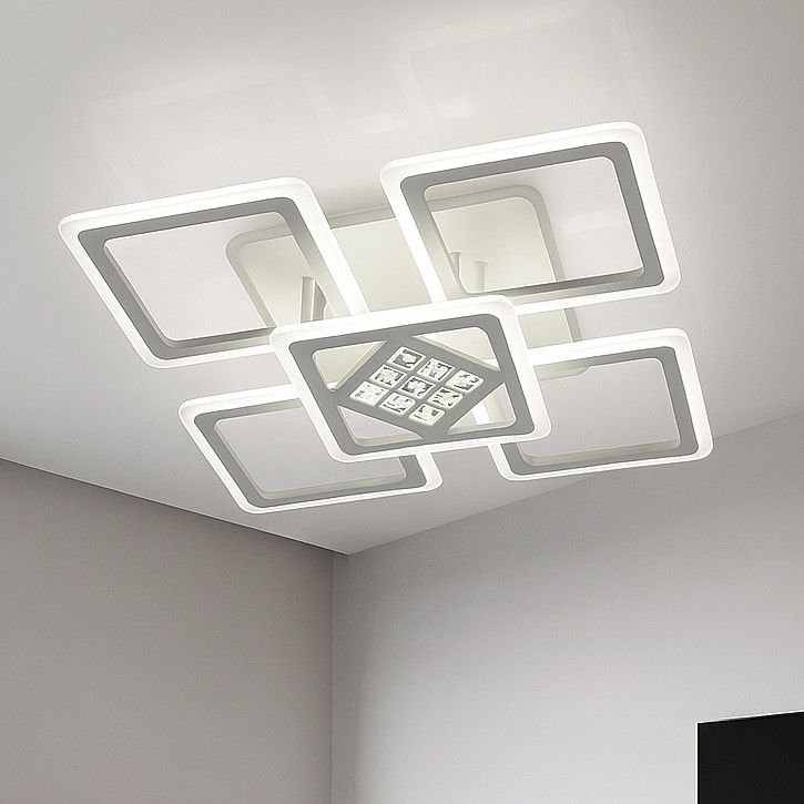 Потужна люстра LED на 18м² з пультом квадратний дизайн (V X6160-5 WT)