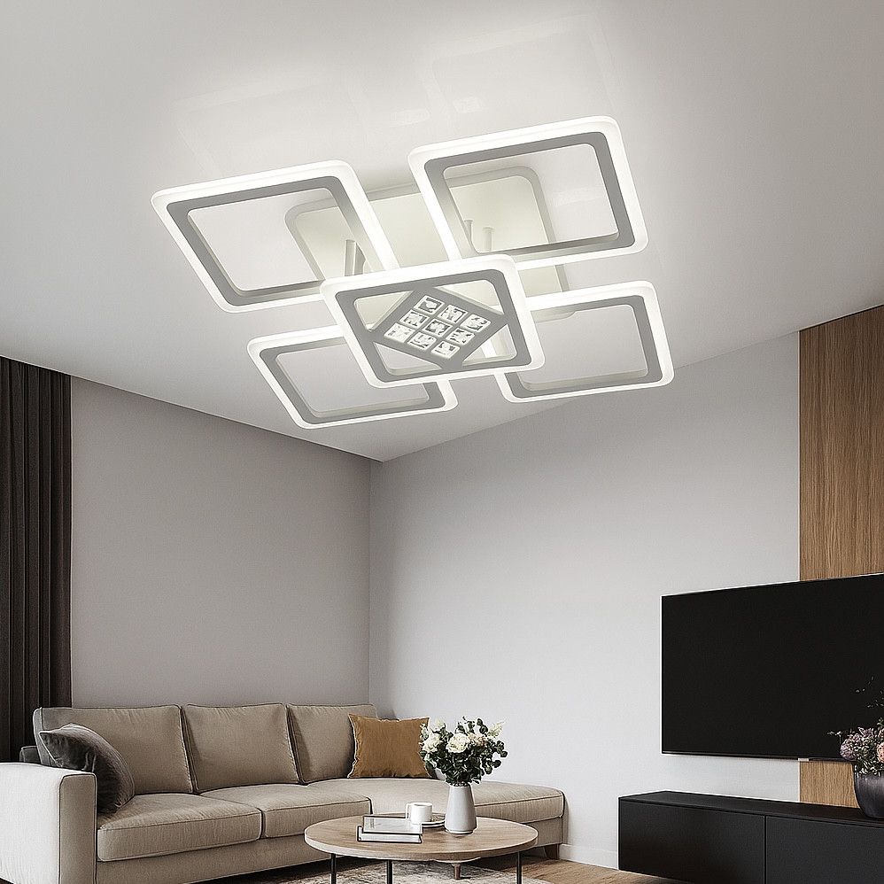 Потужна люстра LED на 18м² з пультом квадратний дизайн (V X6160-5 WT)