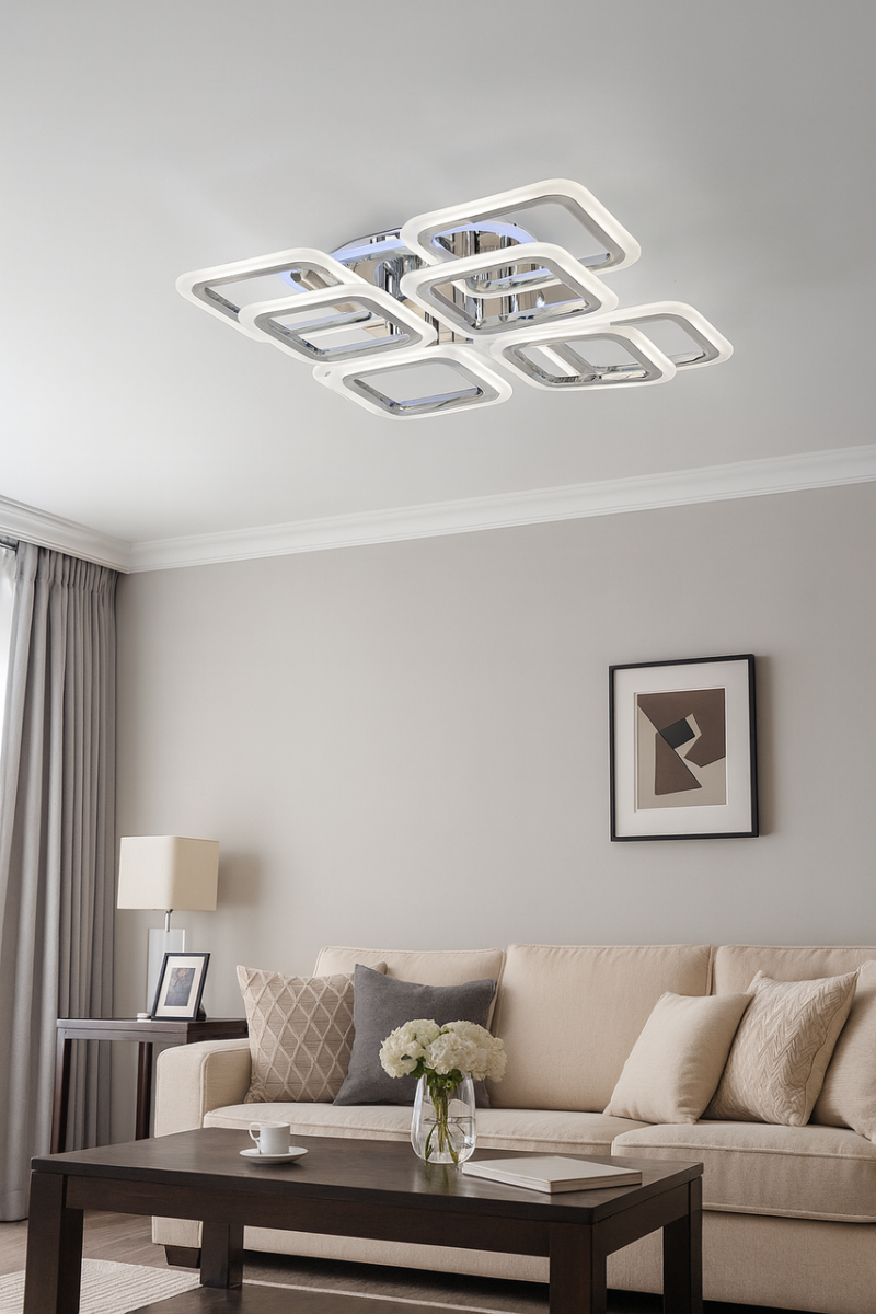 Led люстра на 25 м² квадратной формы с пультом управления (1143/4+4 HR)