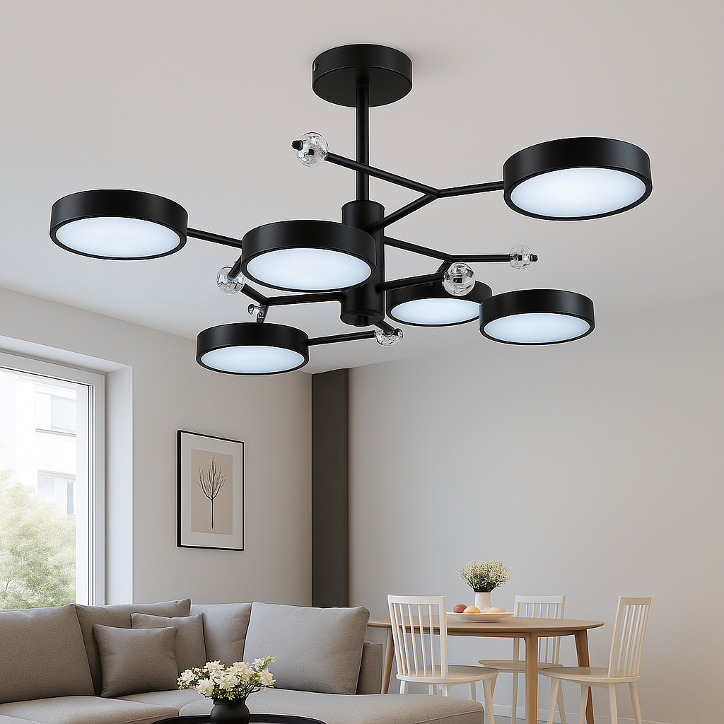 Чорна Led люстра до 18 м² на 6 плафонів 60W (N5502/6 Bk)