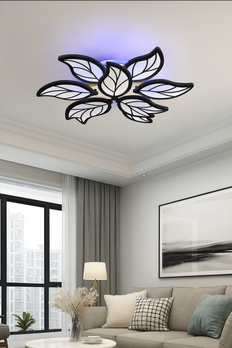 Сучасна світлодіодна LED люстра до 25 м² з пультом 140W (8028/6+3 BK)