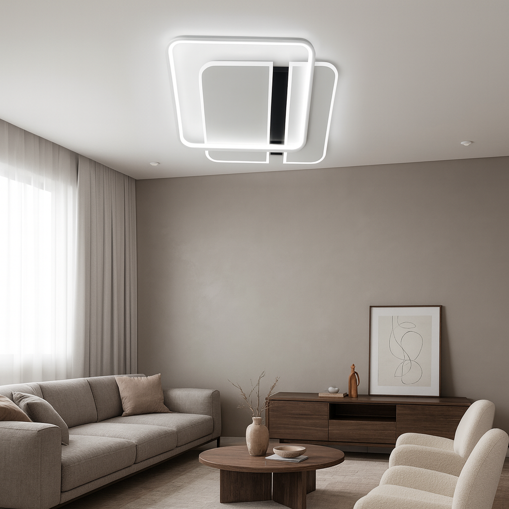 Квадратная Led люстра до 20 м² с пультом чёрно/белый  100 Вт (SAVIO 100W 2S WHITE/BLACK)