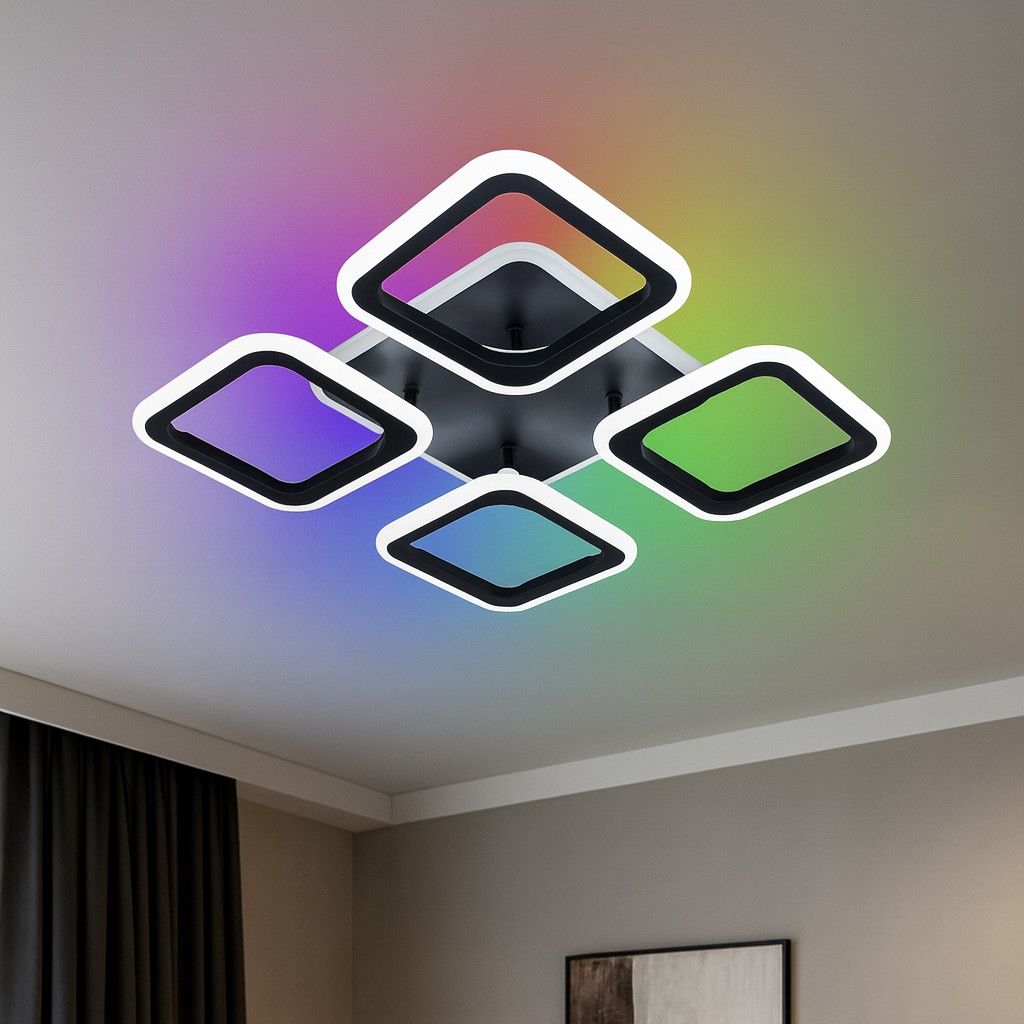 Led-люстра квадратная в черном корпусе с пультом  до 18 м² ROOM RGB 70W 4S