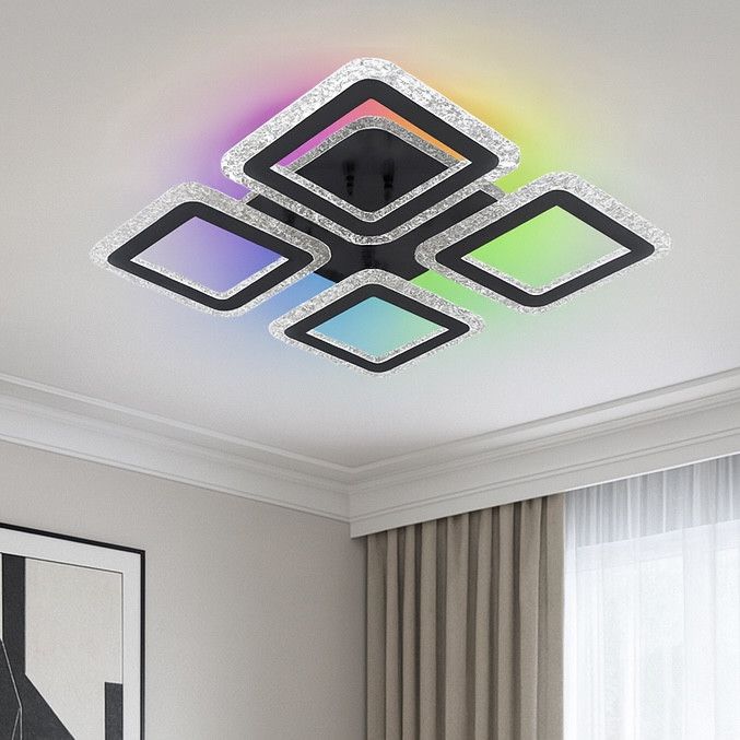 Светодиодная Led люстра до 15 м² квадратной формы с пультом  чёрная ROOM ICE RGB