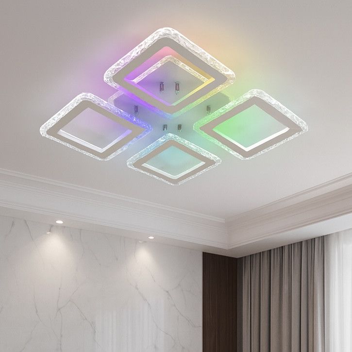 Квадратная белая Led люстра до 15 м² с пультом ROOM ICE RGB 70W 4S WHITE