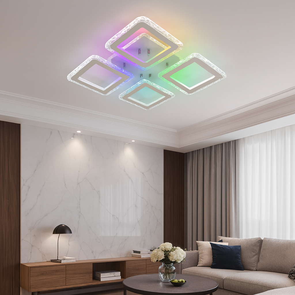 Квадратная белая Led люстра до 15 м² с пультом ROOM ICE RGB 70W 4S WHITE
