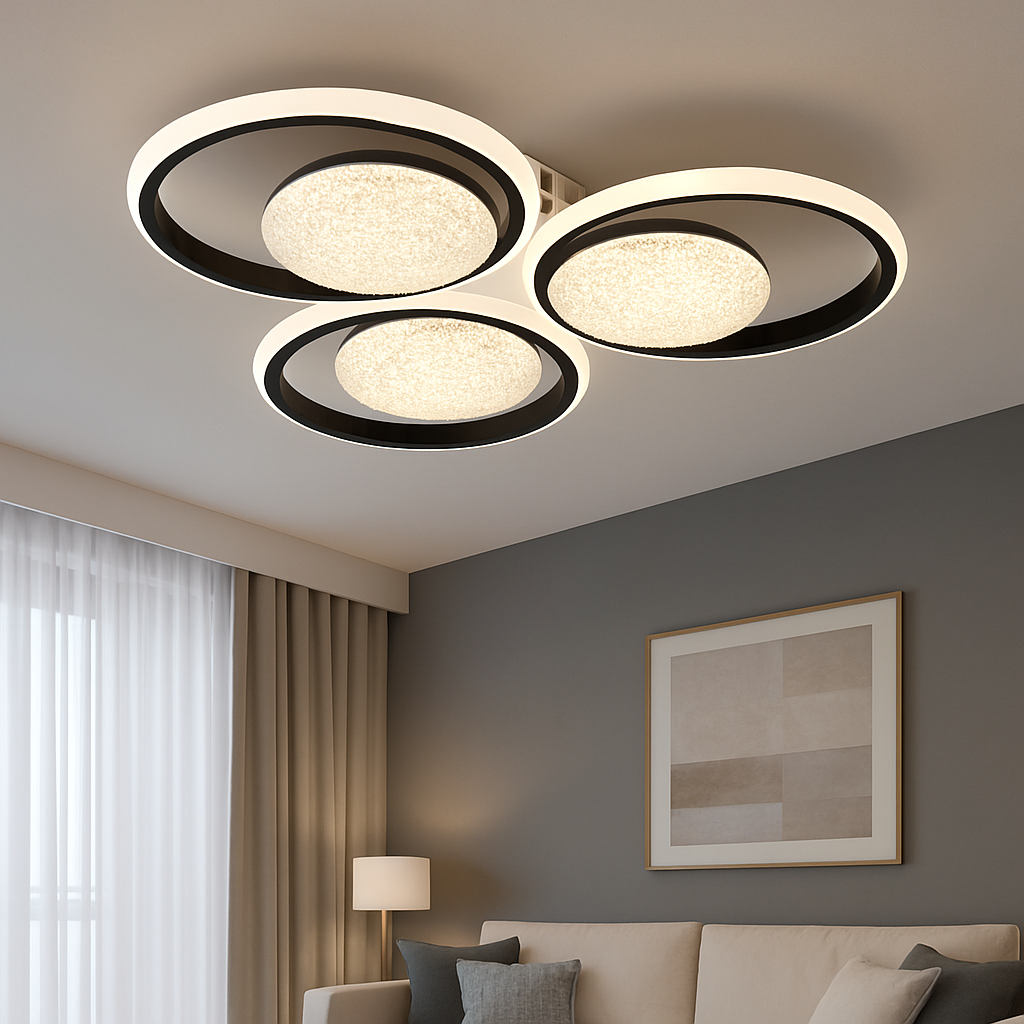 Светодиодная Led люстра до 15 м² з пульта 81 Вт 3 режима света ​(Triple Eclipse 9098/3+3A BK)