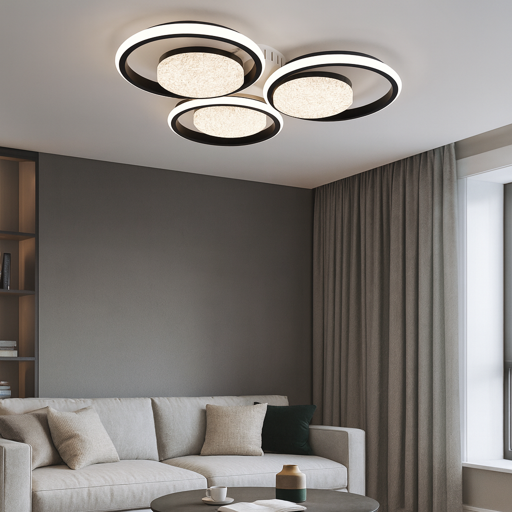 Светодиодная Led люстра до 15 м² з пульта 81 Вт 3 режима света ​(Triple Eclipse 9098/3+3A BK)