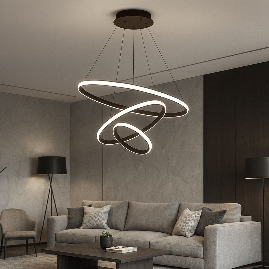 Підвісна Led люстра три кільця до 20 м² чорний корпус (LATTE 3R 75W)