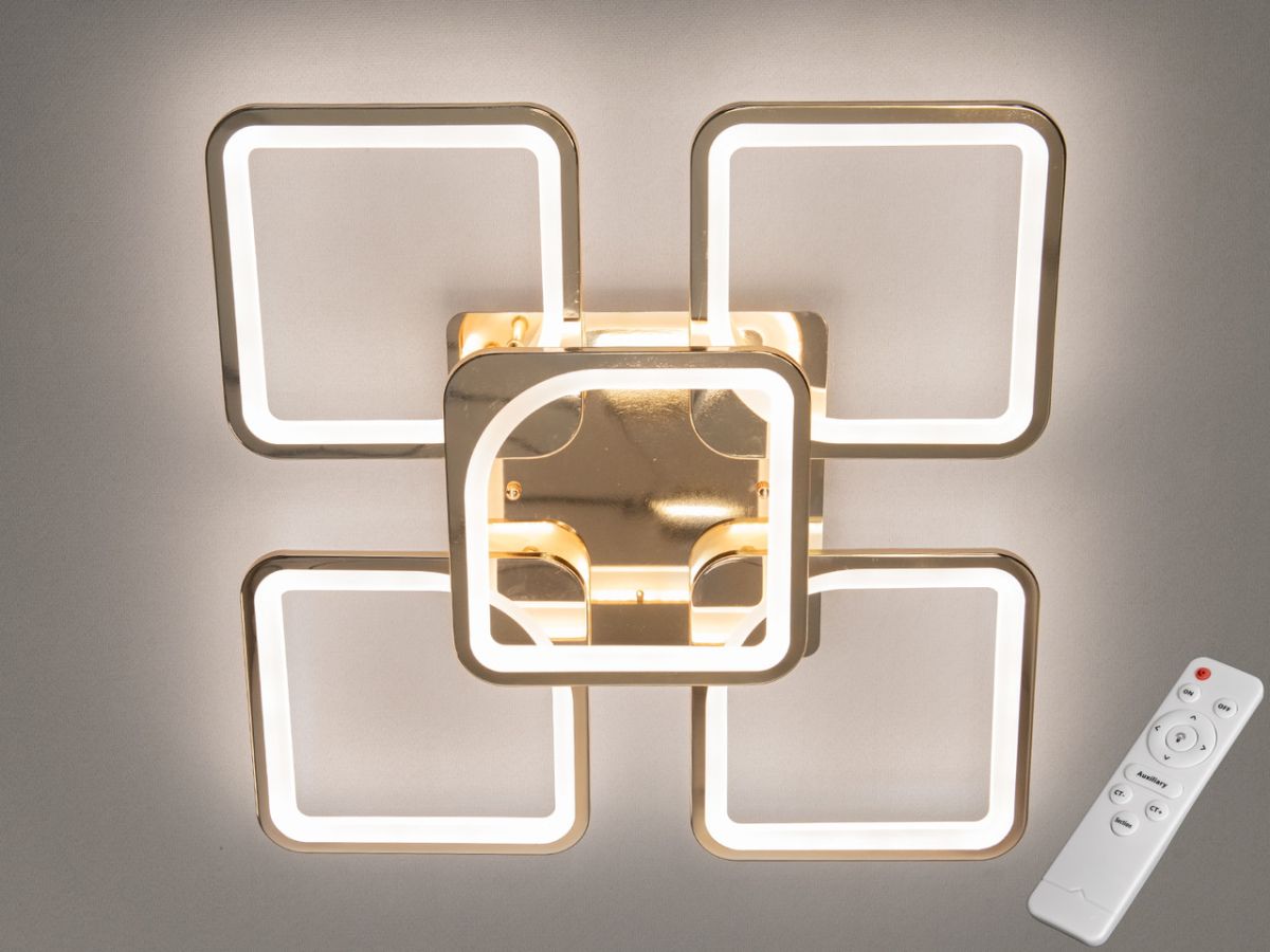 Золота Led люстра до 20 м² з пультом на 5 квадратів 150 Вт (8060/4+1G)