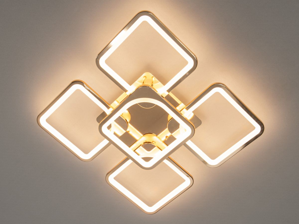 Золота Led люстра до 20 м² з пультом на 5 квадратів 150 Вт (8060/4+1G)