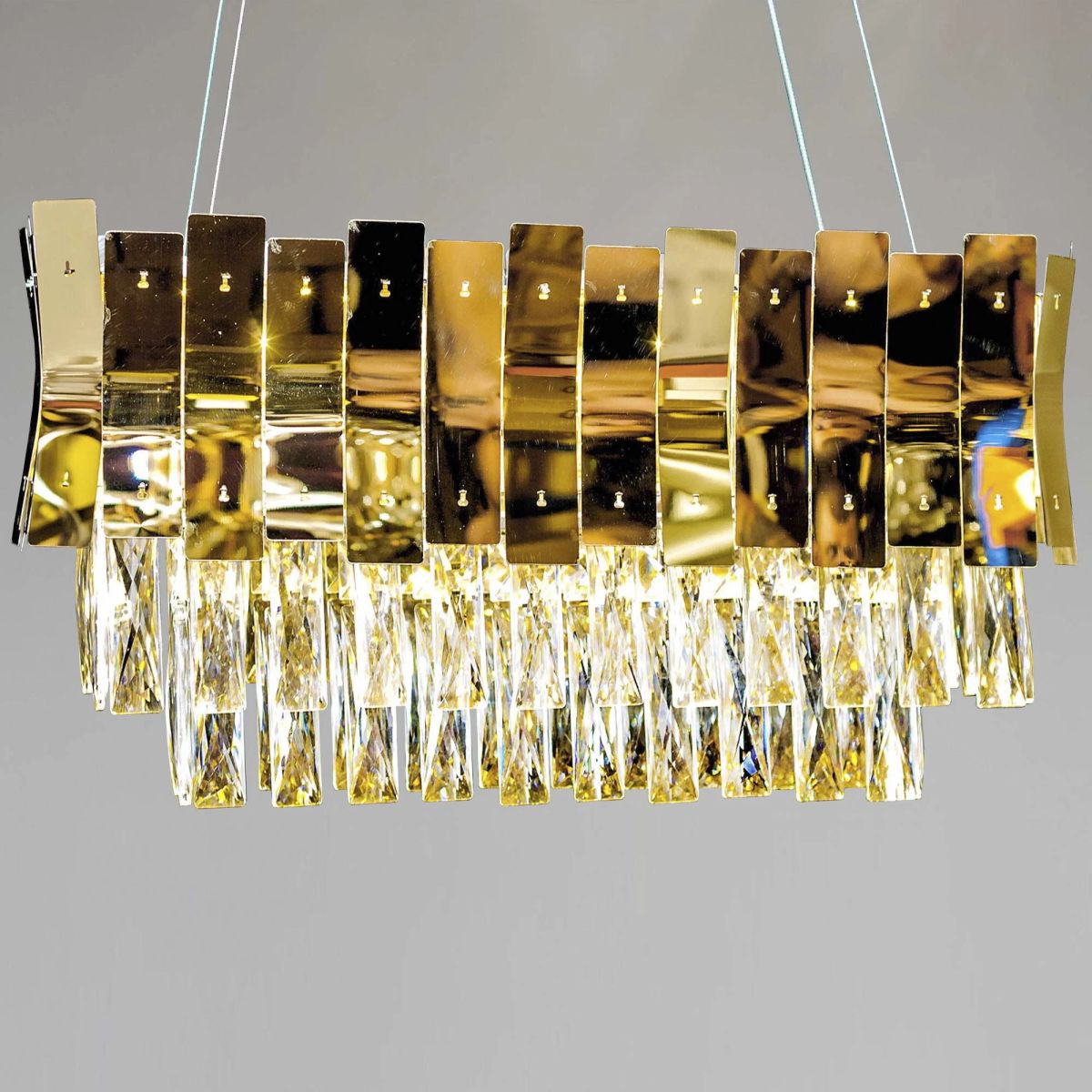Золота довга Led люстра до 20м² з кришталем 60 см 120 Wt (6852/60+30)