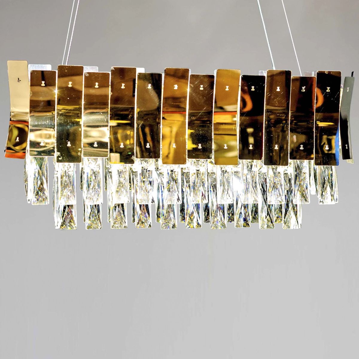 Золота довга Led люстра до 20м² з кришталем 60 см 120 Wt (6852/60+30)