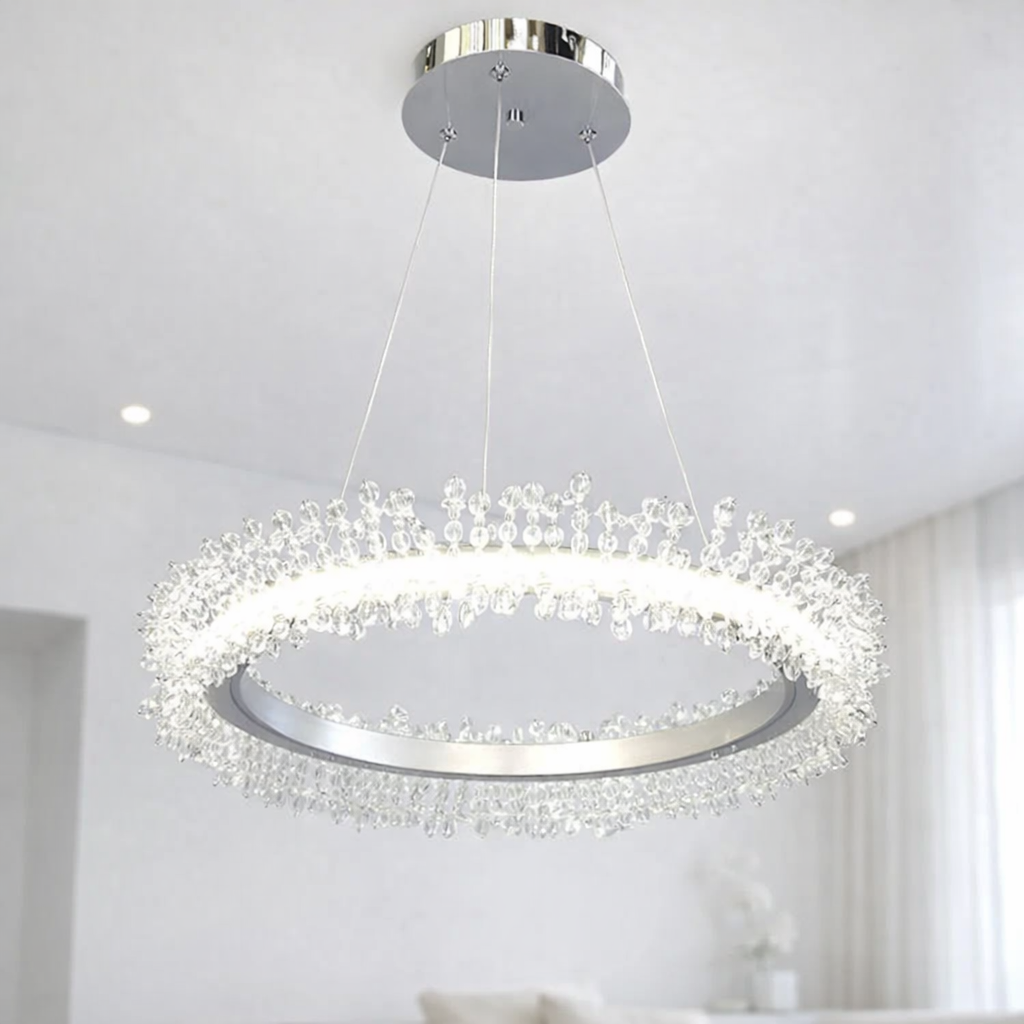 Підвісна Led люстра до 15м² срібна каблучка з камінням 40 см (2055/400CH)