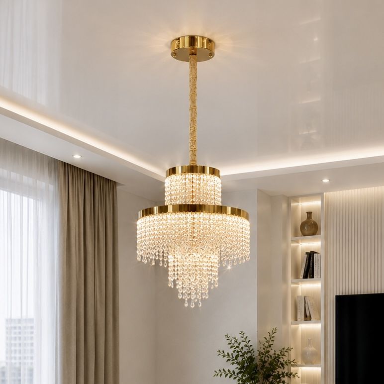 Кришталева Led люстра 40 см у золотому кольорі до 20м² (376/400GD)