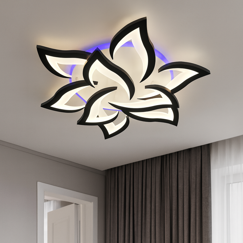 Світлодіодна Led люстра 20 м² з пультом 150W чорно-білий корпус (8146/6+3 BK)