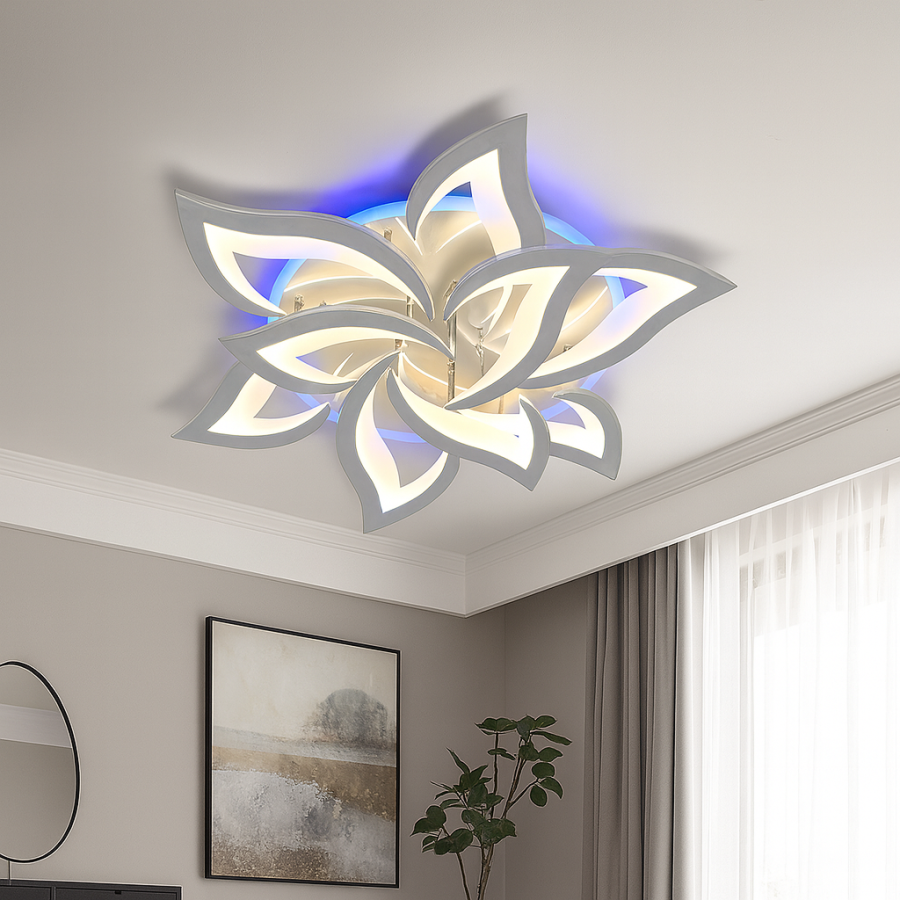Яскрава світлодіодна LED люстра до 25 м² з пультом 150W (8146/6+3HR LED 3color)