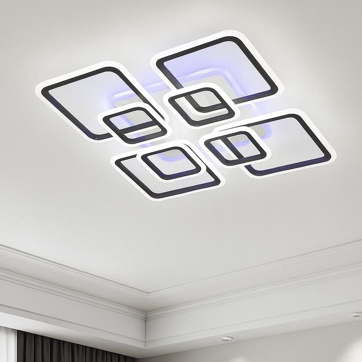 Led люстра квадратной формы до 25 м² с пультом управления 145 Вт Geometry Black (A8060/4+4BK LED 3color)