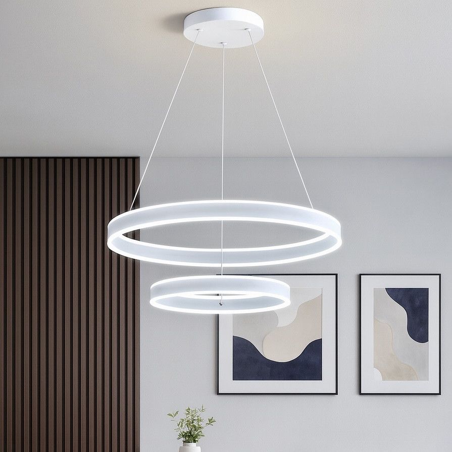 Підвісна LED люстра до 25м² два кільця 160 Вт в білому корпусі (Stella Double Ring White 160W)