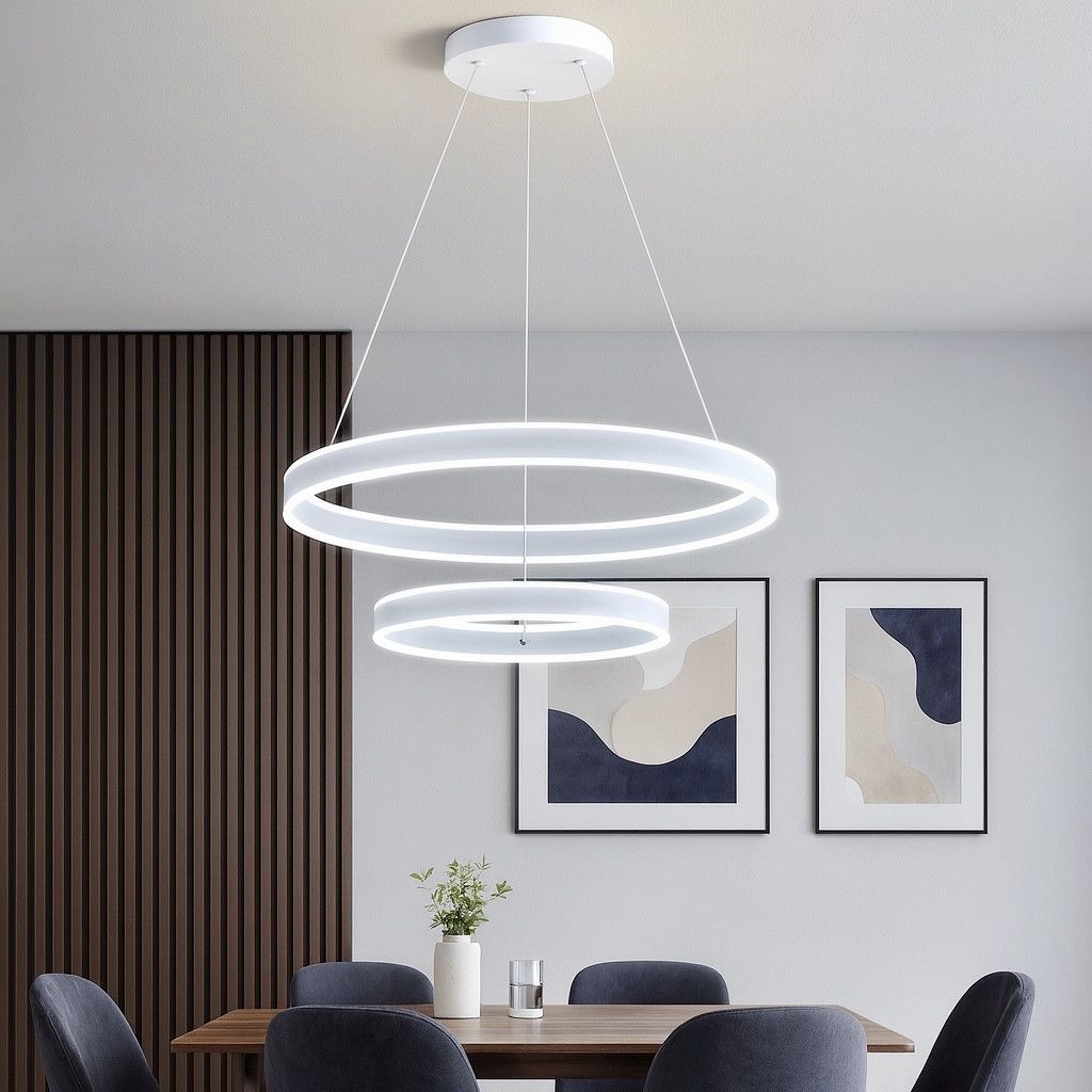 Підвісна LED люстра до 25м² два кільця 160 Вт в білому корпусі (Stella Double Ring White 160W)