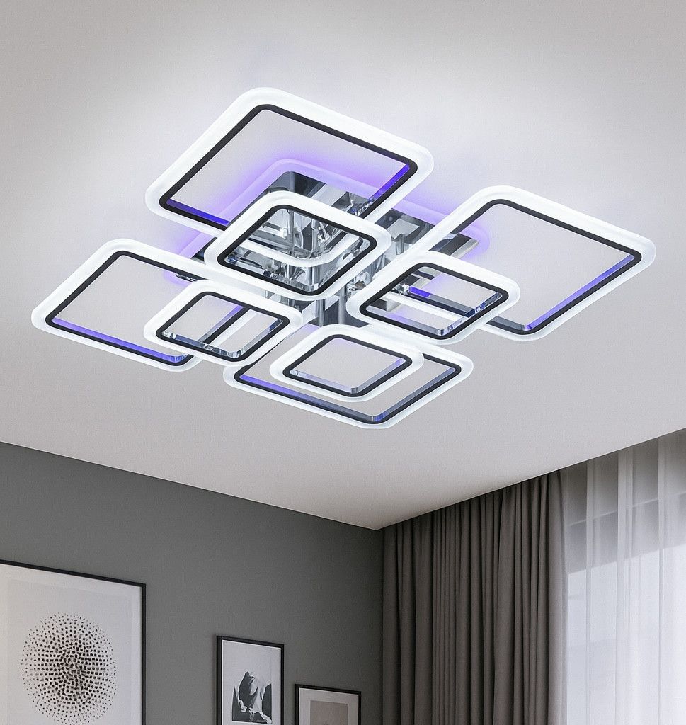 Світлодіодна LED люстра для вітальні до 25м² з пультом 145W (A8060/4+4HR LED 3color)