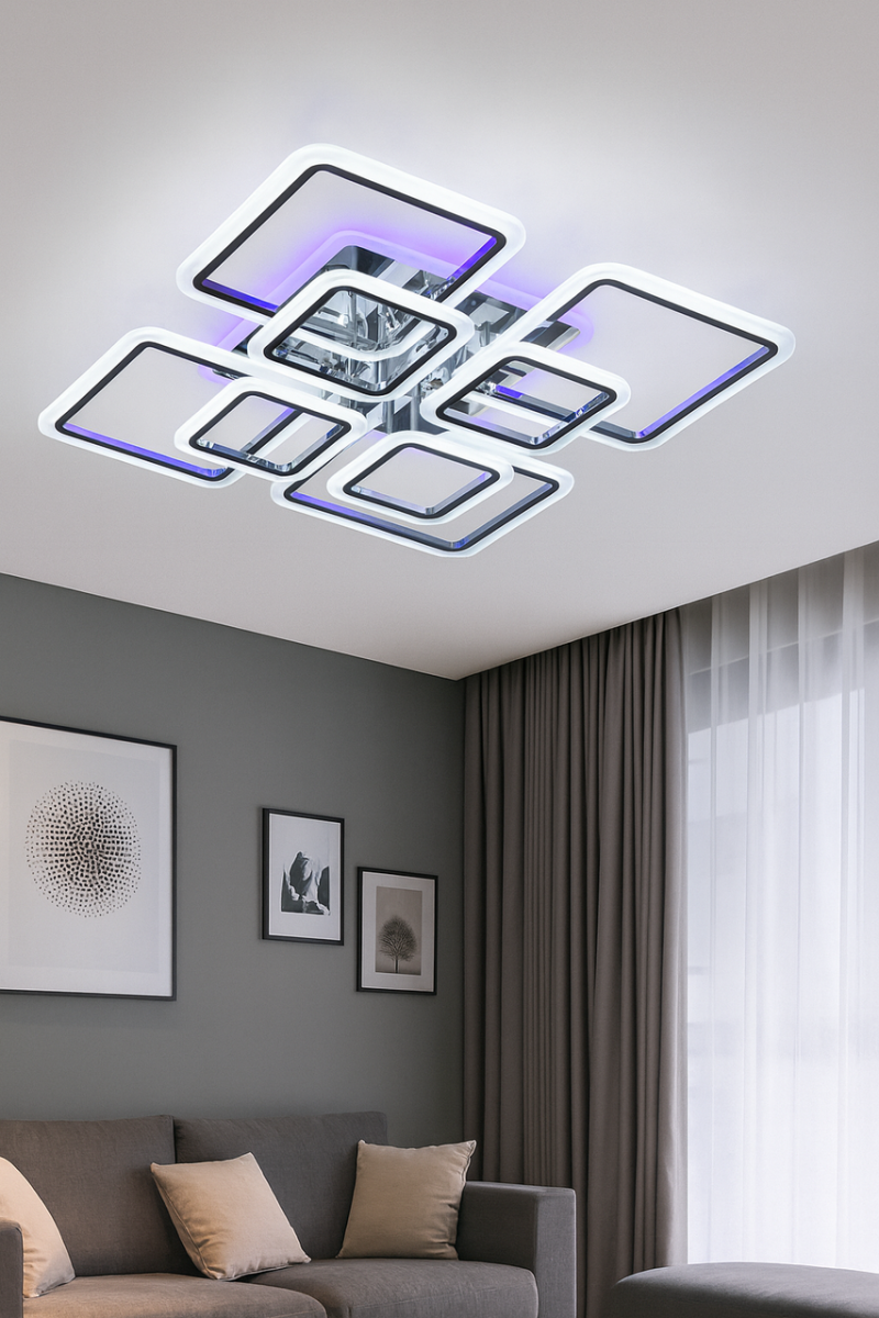 Світлодіодна LED люстра для вітальні до 25м² з пультом 145W (A8060/4+4HR LED 3color)