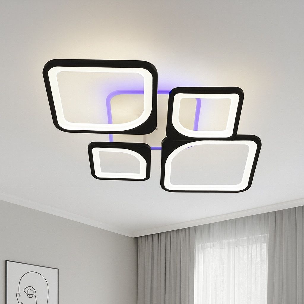 Стельова LED люстра до 18м² з пультом чорно-білий корпус RGB підсвічування