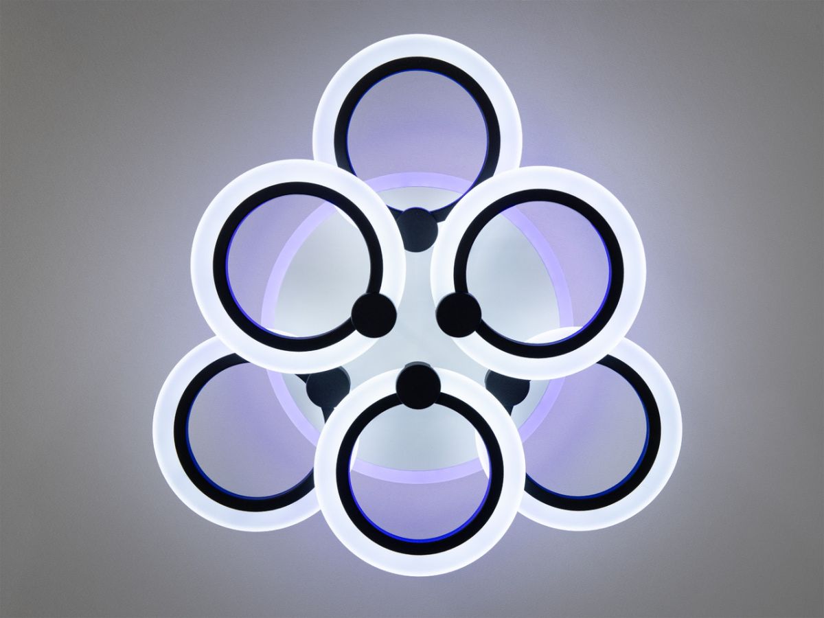 Світлодіодна LED люстра до 18 м² з пультом чорно-біла (A8022/3+3BK LED 3color)