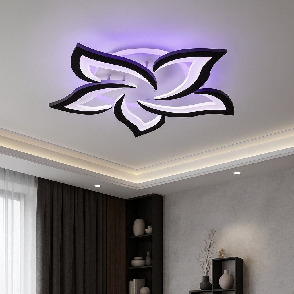 Led люстра до 18 м² з пультом і підсвічуванням Лотос чорна (8146/5 BK)