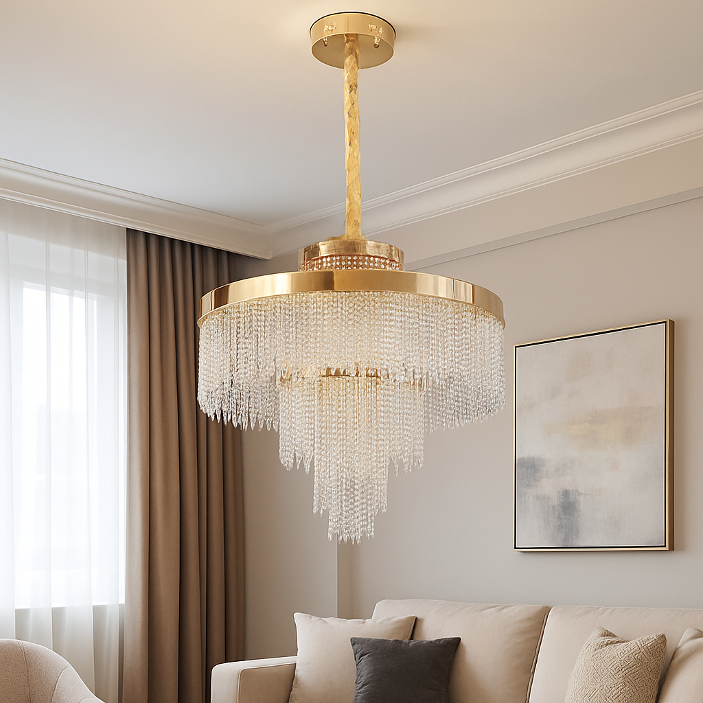 Кришталева Led люстра до 25м²  у золотому кольорі 60 см (376/600GD)