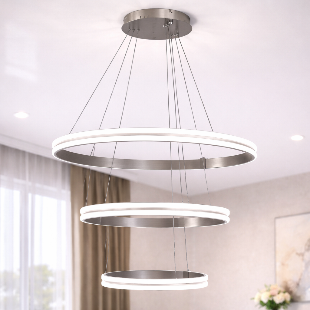 Каскадна підвісна LED люстра 3 кільця до 35м² "Triple Ring Eternity Satin Gold" (MD78099/80+60+40CF)