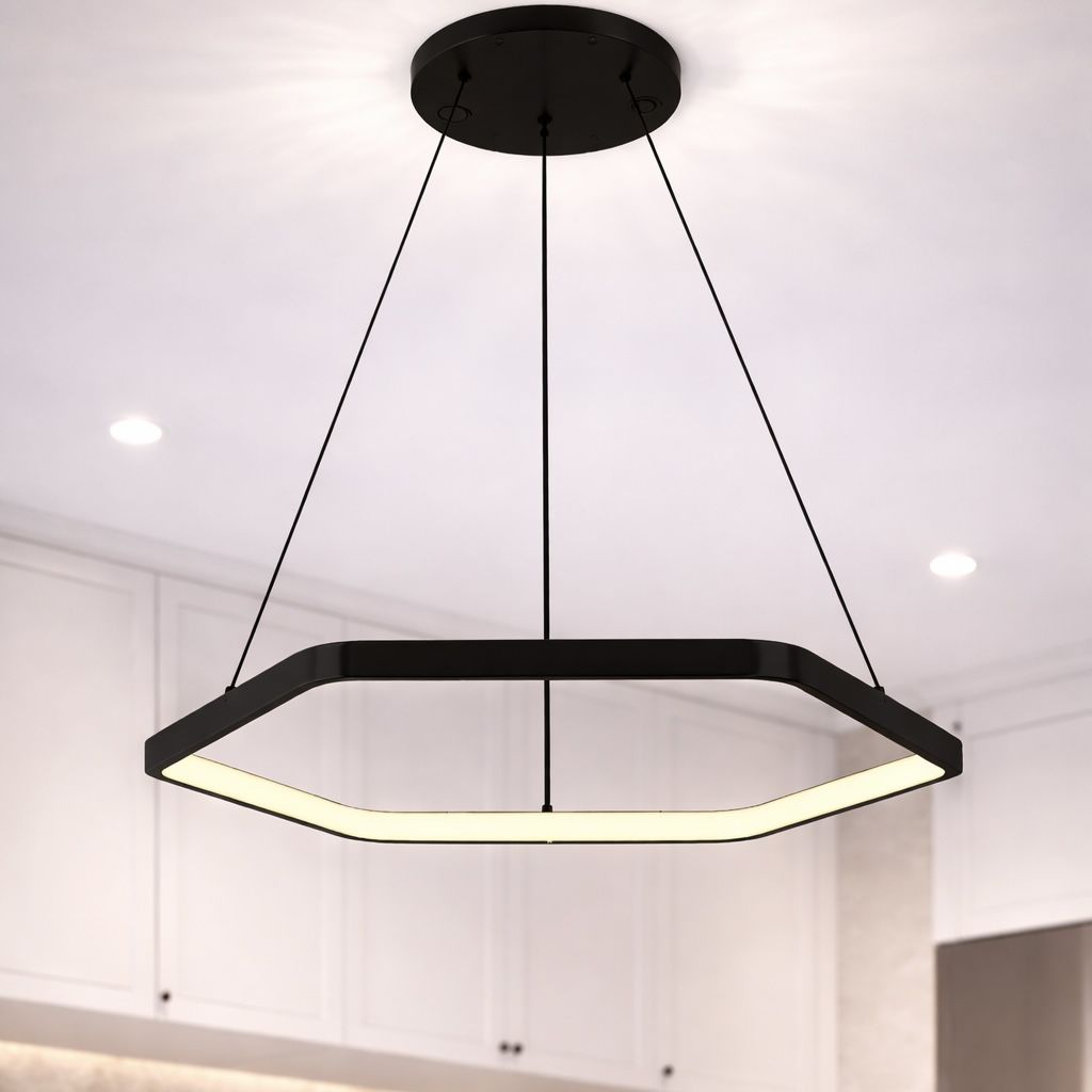 Підвісна Led-люстра на площу до 10 м² чорна 60 см Black Hexagon Sirius LCD3024 BK