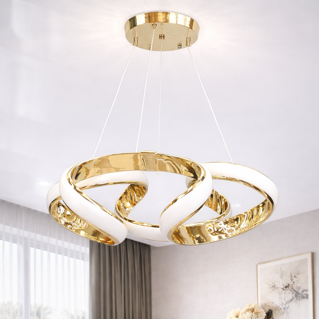Сучасна світлодіодна LED-люстра до 25м² золотого кольору 151W Golden Infinite Loop 51 см