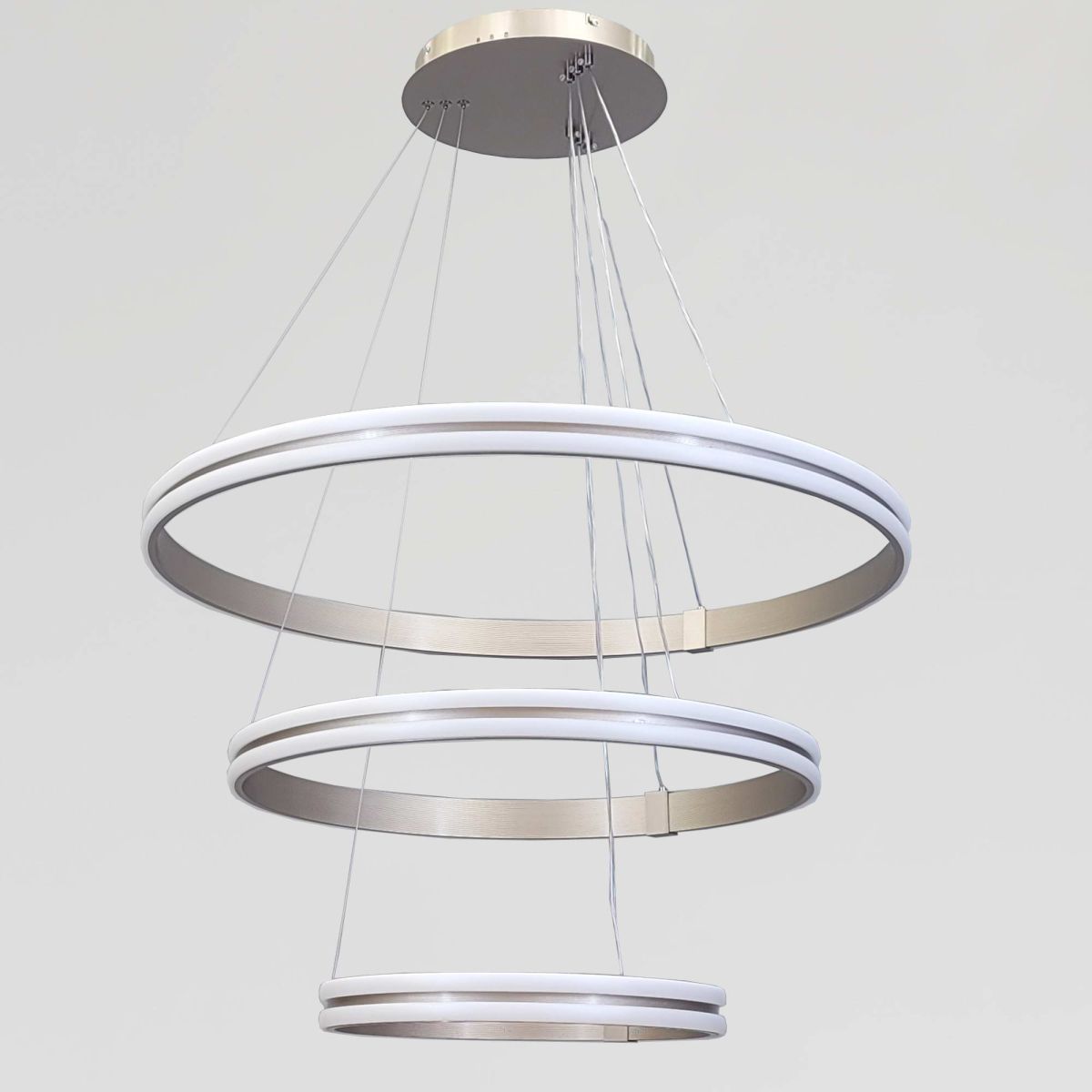 Каскадна підвісна LED люстра 3 кільця до 35м² "Triple Ring Eternity Satin Gold" (MD78099/80+60+40CF)