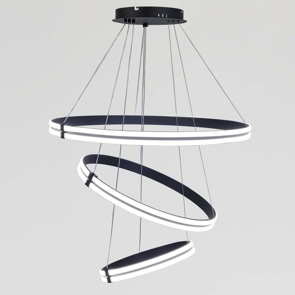 Каскадна підвісна LED люстра на 3 кільця до 35м² "Triple Ring Eternity" (MD78099/80+60+40BK)