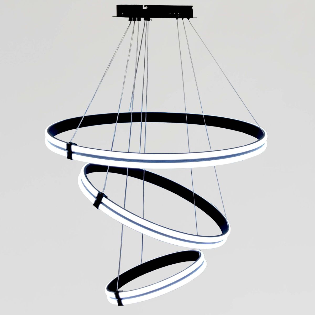 Каскадна підвісна LED люстра на 3 кільця до 35м² "Triple Ring Eternity" (MD78099/80+60+40BK)