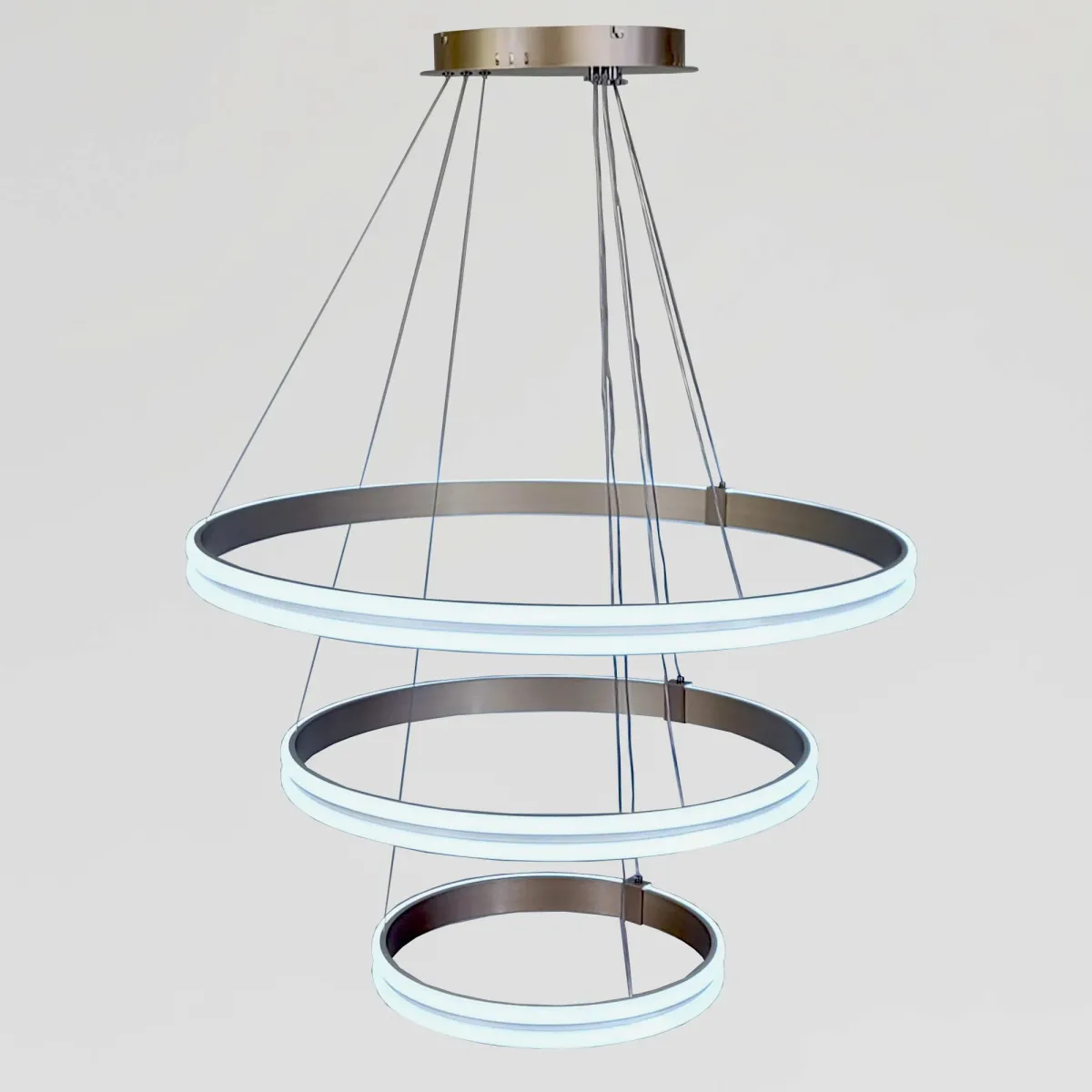 Каскадна підвісна LED люстра 3 кільця до 35м² "Triple Ring Eternity Satin Gold" (MD78099/80+60+40CF)