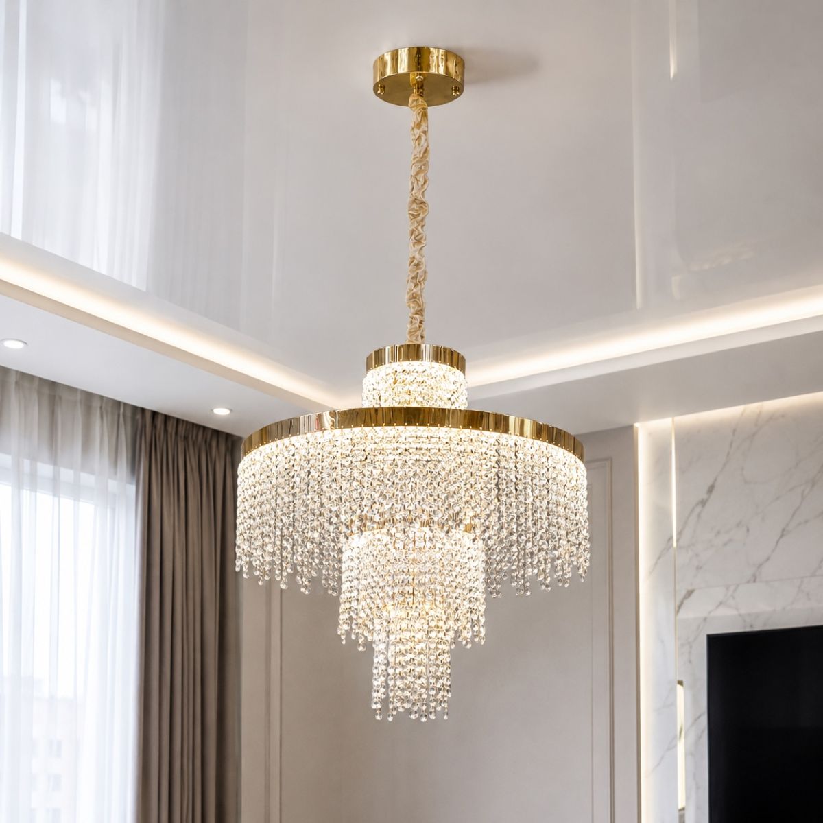 Кришталева Led люстра до 25м²  у золотому кольорі 60 см (376/600GD)