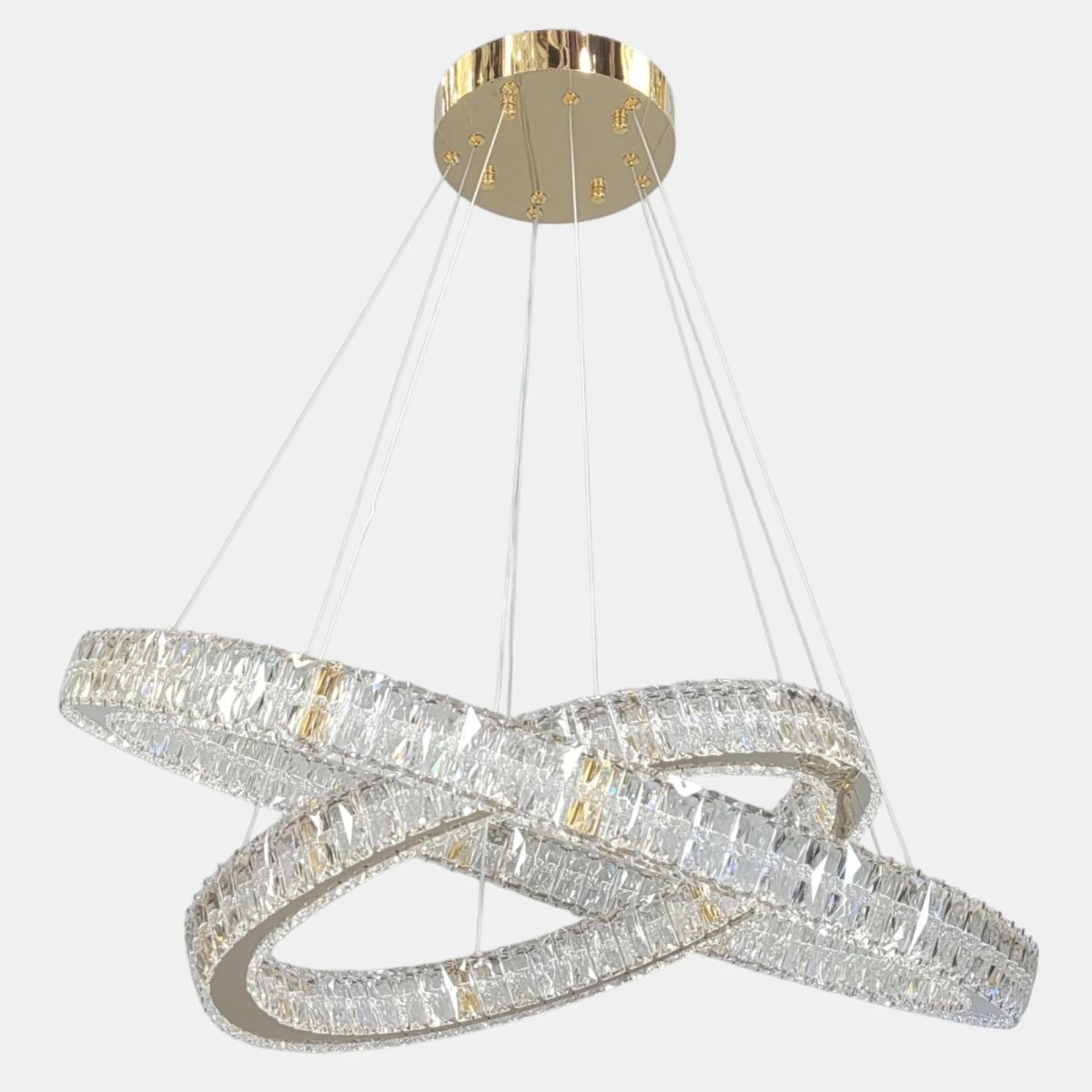 Підвісна кришталева Led люстра два кільця 70+50 см у золотому корпусі (8219-70+50GD)