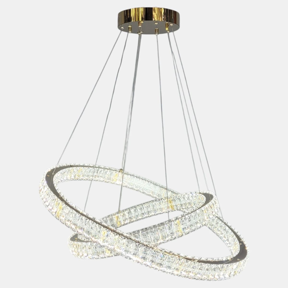 Підвісна кришталева Led люстра два кільця 70+50 см у золотому корпусі (8219-70+50GD)