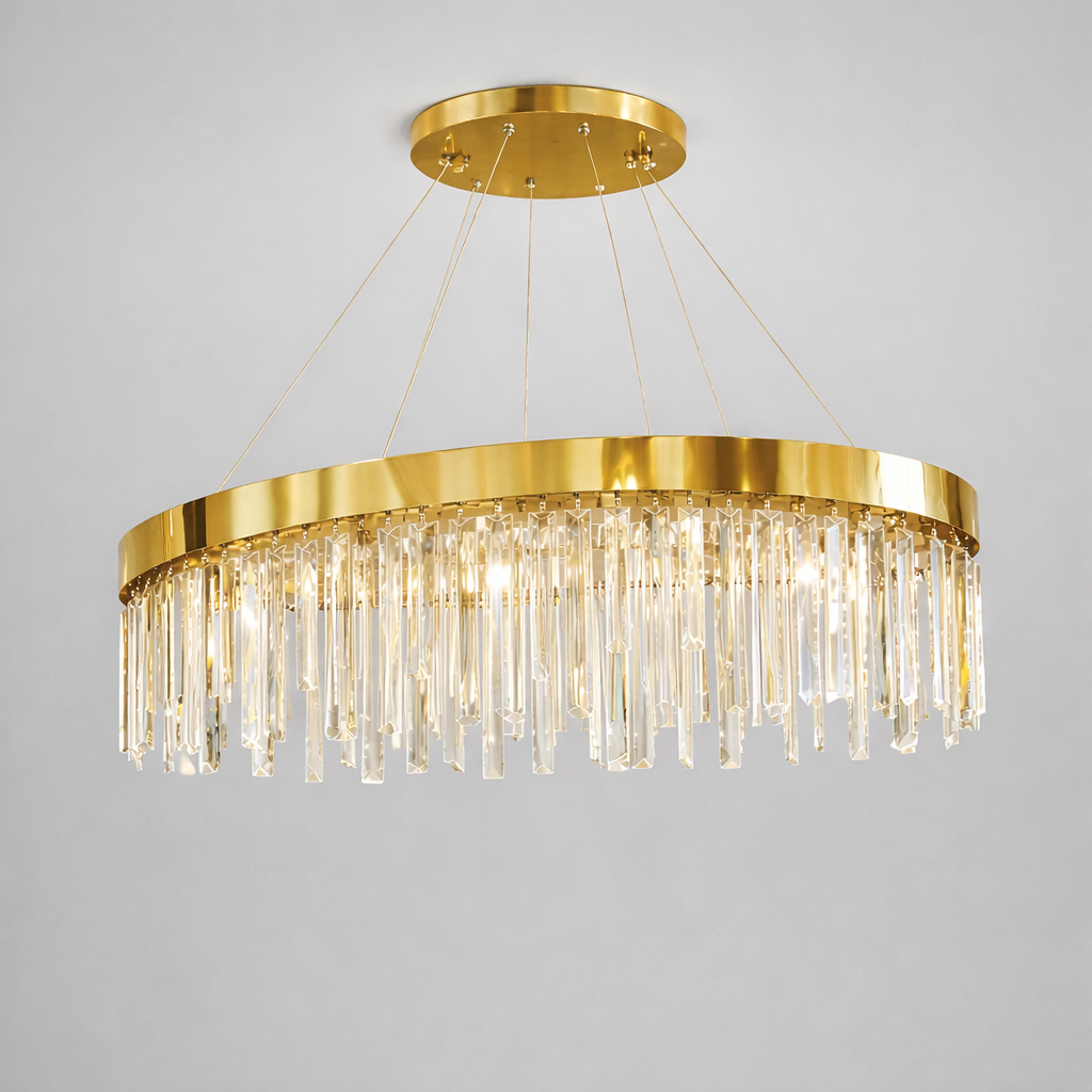 Розкішна кришталева люстра на 10 ламп кольр латуні "Crystal Cascade Oval Gold" (P809/800L Gd)