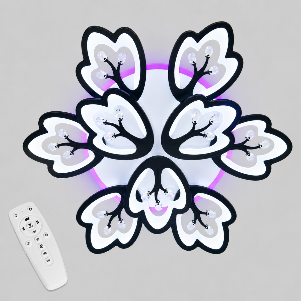 Потужна стельова LED люстра на 9 плафонів у чорному кольорі 185W (8148/6+3BK LED 3color)