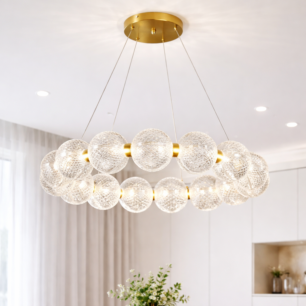 Підвісна скляна Led люстра 56см золото до 15м² (7841030-15 led (600) AB)