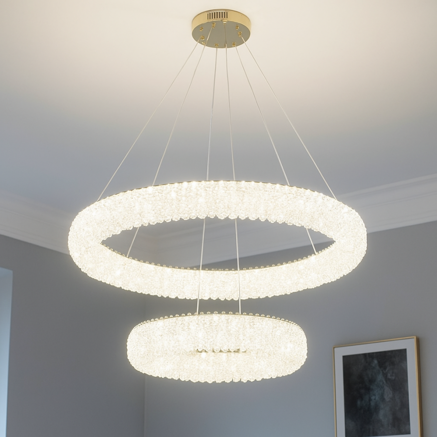 Люстра кільцева LED 81 см, колір Золото, 2 яруси кришталю «Oro Splendore» (505/800+500GD)