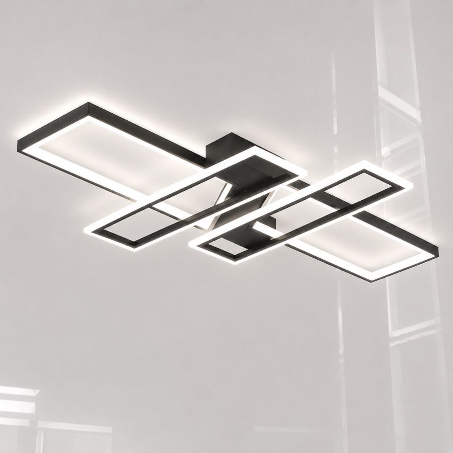 Світлодіодна Led люстра 144Wt до 25м² прямокутна форма чорна (Geometric Quad Black 1185/2+2 Bk)