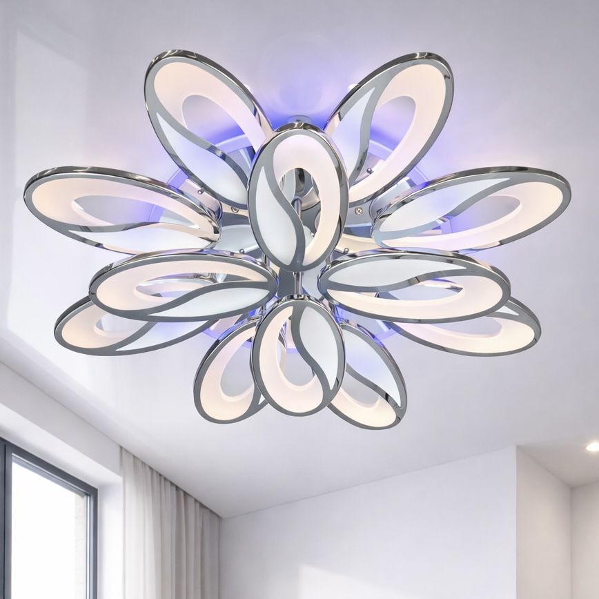 Світлодіодна LED люстра до 30 м² з пультом і підсвіткою 200Wt Coffee Beans Chrome 8090/8+4 HR LED 3color