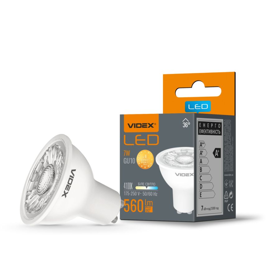 LED лампа MR16 7W GU10 4100K VIDEX