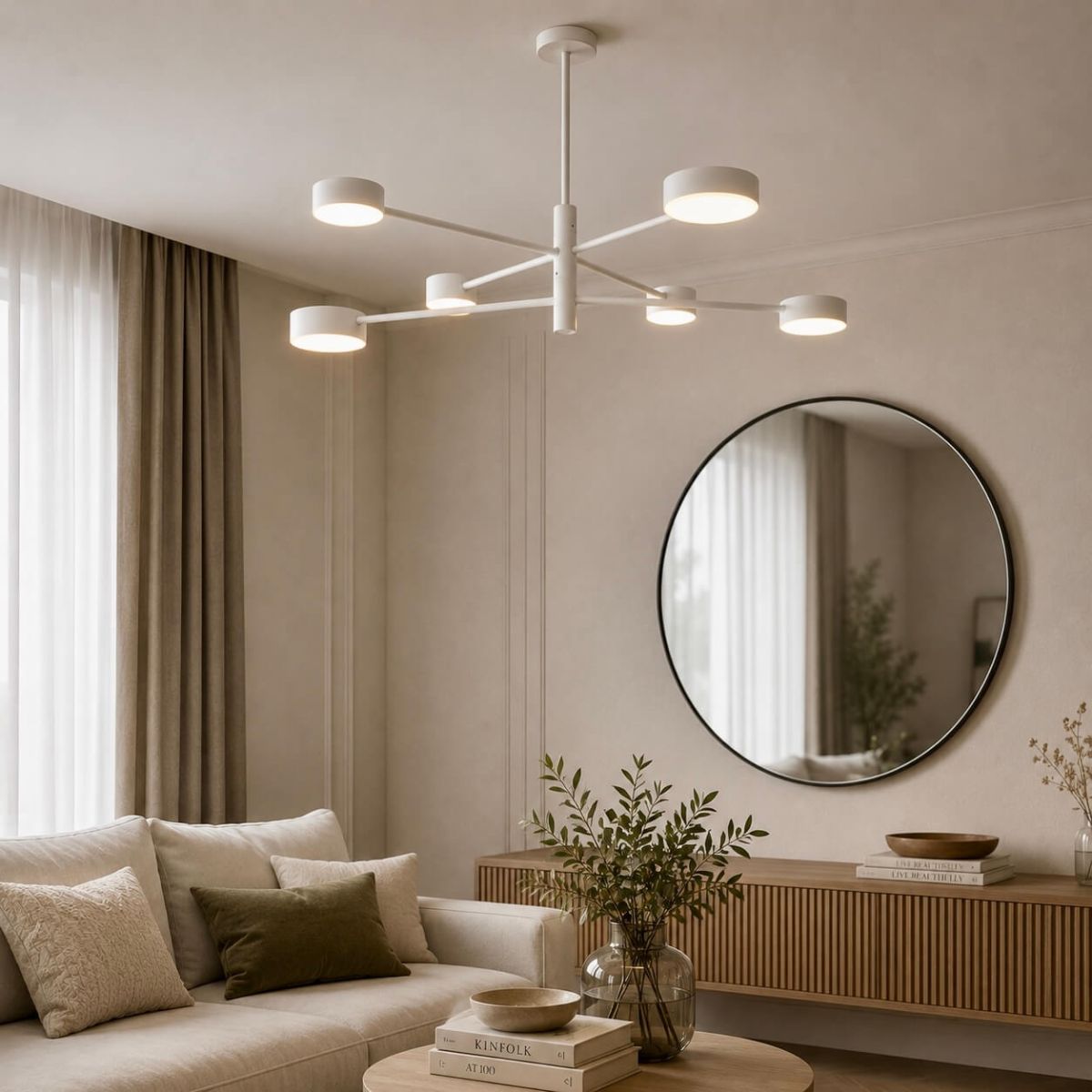 Сучасна біла Led люстра 90W до 18 м² на 6 Led плафонів (D302-6WH)
