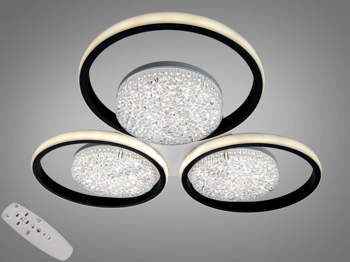 Светодиодная Led люстра до 15 м² з пульта 81 Вт 3 режима света ​(Triple Eclipse 9098/3+3A BK)